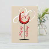 Modern Red Wine Glass 80. Geburtstagskarte (Stehend Vorderseite)