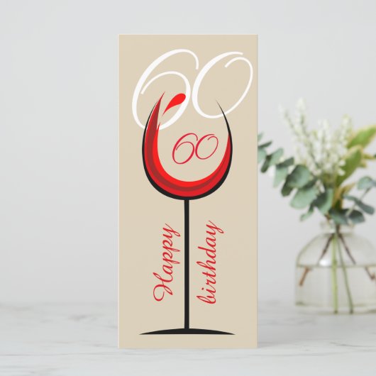 Modern Red Wine Glass Script 60. Geburtstag Karte (Stehend Vorderseite)