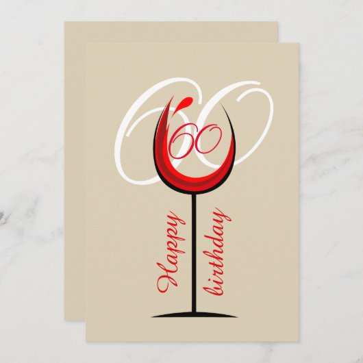 Modern Red Wine Glass Script 60. Geburtstag Karte (Vorne/Hinten)