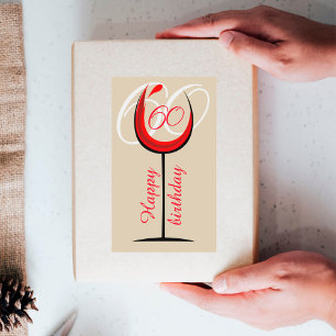 Modern Red Wine Glass Script 60. Geburtstag Rechteckiger Aufkleber