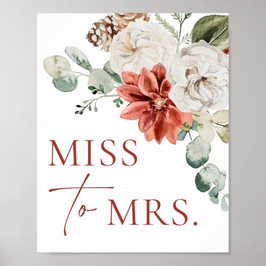 Modern Red Winter Weihnachten Miss an Mrs. Sign Poster (Vorne)