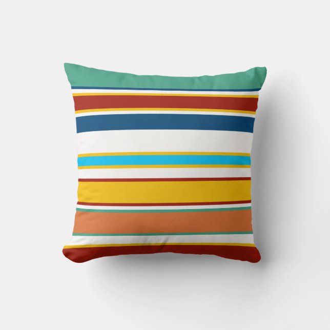 Modern Red Yellow Blue Aquamarin Strips Beach Kissen (Vorderseite)