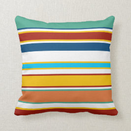 Modern Red Yellow Blue Aquamarin Strips Beach Kissen