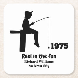 Modern Reel in the Fun Fisherman 50. Geburtstag Rechteckiger Pappuntersetzer