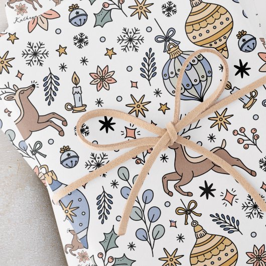 Modern Reindeer Pattern Personalized Christmas Geschenkpapier Set