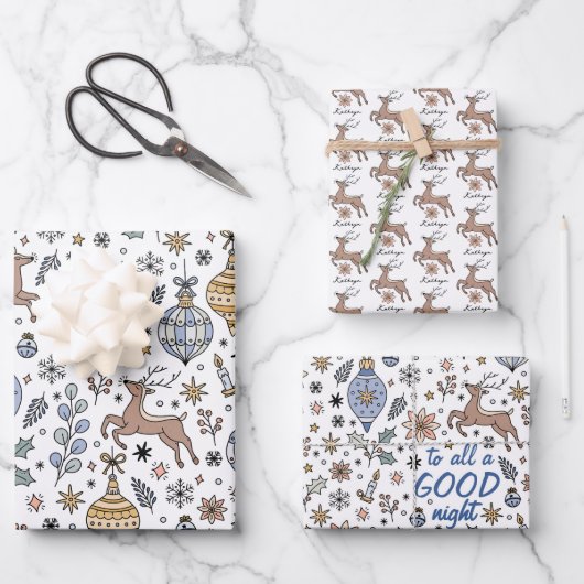 Modern Reindeer Pattern Personalized Christmas Geschenkpapier Set (Vorderseite)