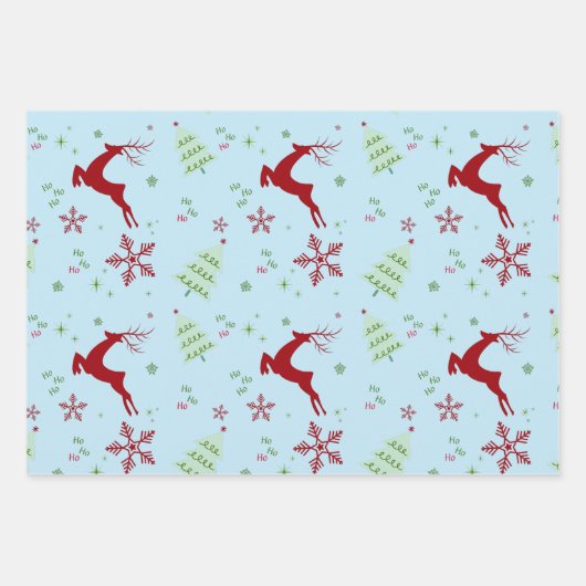Modern Reindeer & Snowflake Gift Wrap Set Geschenkpapier Set (Vorderseite 2)