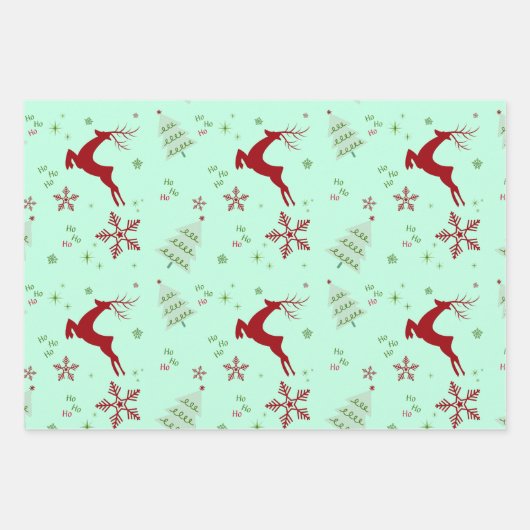 Modern Reindeer & Snowflake Gift Wrap Set Geschenkpapier Set (Vorderseite)