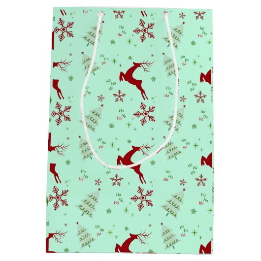 Modern Reindeer & Snowflake Gift Wrap Set Mittlere Geschenktüte (Rückseite)