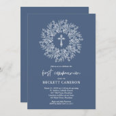 Modern Religious Blue Cross First Communion Einladung (Vorne/Hinten)