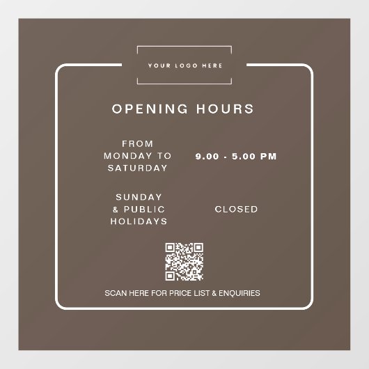 Modern Retail Business Opening Hours  Window cling Fensteraufkleber (Blatt)