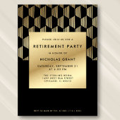 Modern Retirement Party Black and Gold Faux Foil Einladung