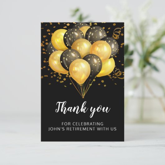 Modern Retirement Party Gold Black Glitzer Vielen Dankeskarte (Stehend Vorderseite)