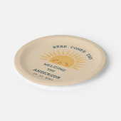 Modern Retro Baby Shower Customizable Sticker Pappteller (Schrägansicht)