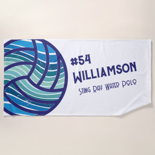 Modern Retro Blue Water Polo Swim Monogram Strandtuch (Vorderseite)