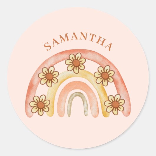 Modern Retro Boho Rainbow Name Runder Aufkleber (Vorderseite)