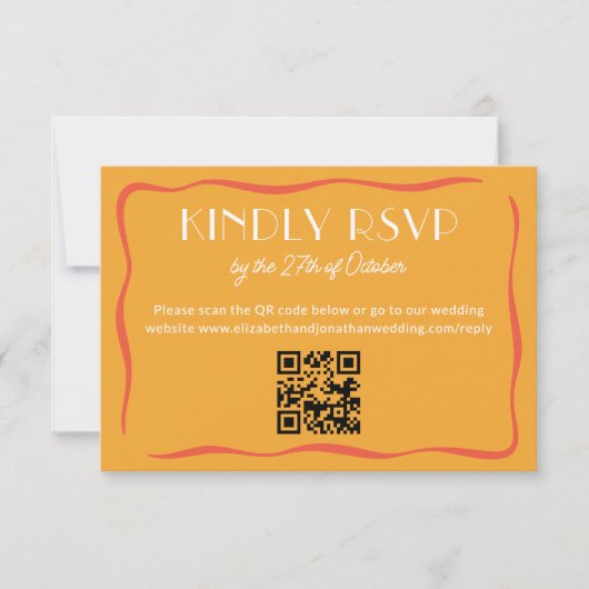 Modern Retro Bold Orange QR Code Wedding RSVP Card (Vorderseite)