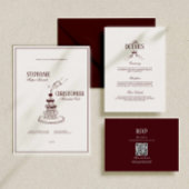 Modern Retro Burgundy Wedding QR Code RSVP Begleitkarte