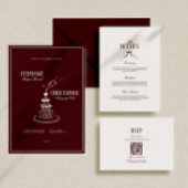 Modern Retro Burgundy Wedding QR Code RSVP Begleitkarte