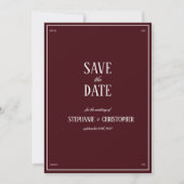 Modern Retro Burgundy Wedding Save the date Einladung (Vorderseite)