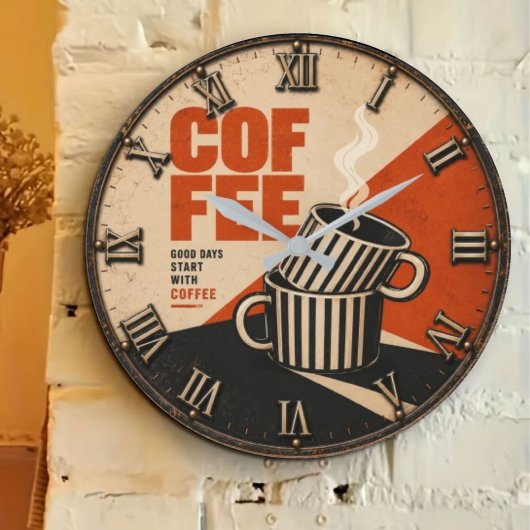 Modern Retro Coffee Große Wanduhr