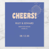 Modern Retro Dark Blue "Cheers!" Custom Wedding Weinetikett (Einzelnes Label)