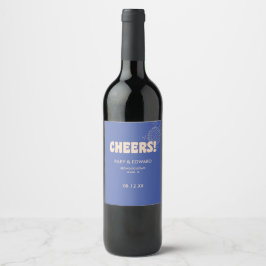 Modern Retro Dark Blue "Cheers!" Custom Wedding Weinetikett
