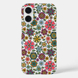 Modern Retro Floral Drawing Seamless Pattern Art iPhone 16 Hülle