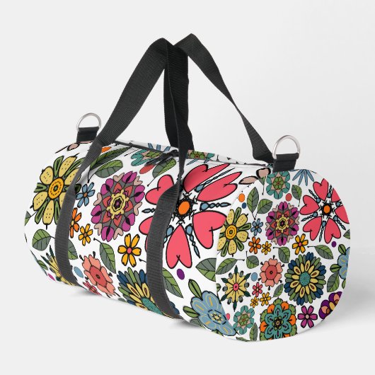 Modern Retro Floral Drawing Seamless Pattern Art Duffle Bag (Linke Seite)