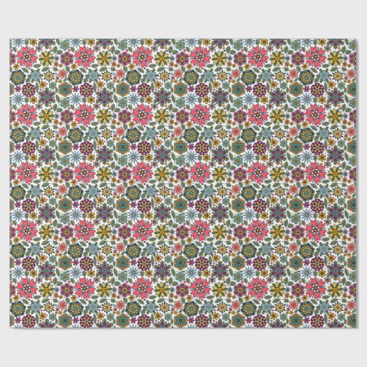 Modern Retro Floral Drawing Seamless Pattern Art Geschenkpapier (Flach)