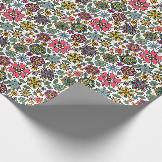 Modern Retro Floral Drawing Seamless Pattern Art Geschenkpapier (Ecke)