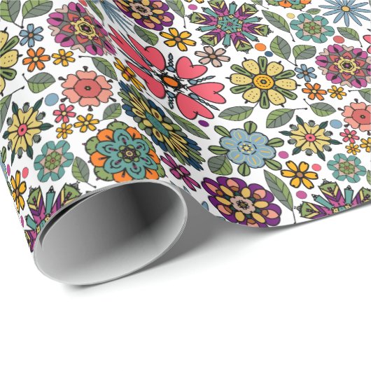 Modern Retro Floral Drawing Seamless Pattern Art Geschenkpapier (Rolleneckpunkt)