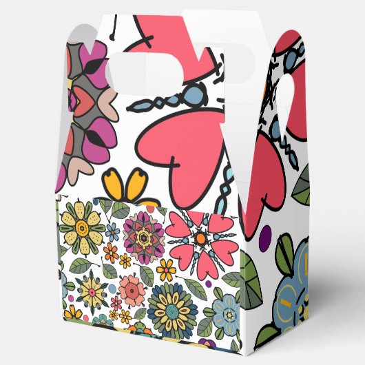 Modern Retro Floral Drawing Seamless Pattern Art Geschenkschachtel (Geöffnet)