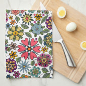 Modern Retro Floral Drawing Seamless Pattern Art Geschirrtuch (Viertel Falte)