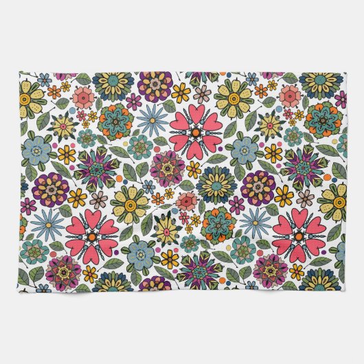 Modern Retro Floral Drawing Seamless Pattern Art Geschirrtuch (Horizontal)