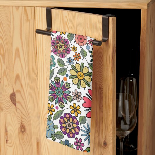 Modern Retro Floral Drawing Seamless Pattern Art Geschirrtuch (Drittel gefaltet)