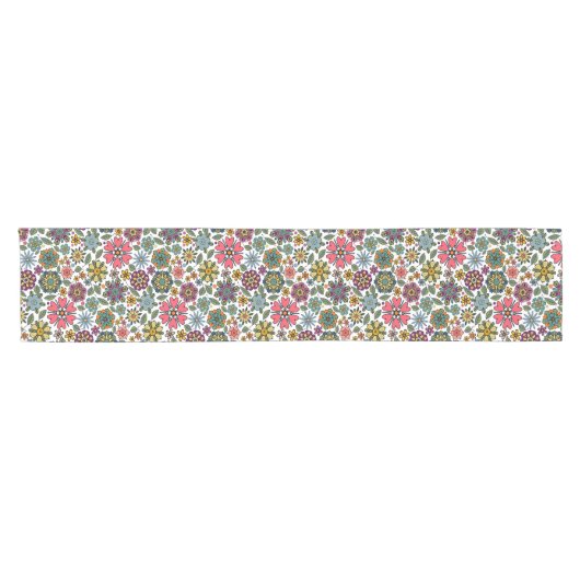 Modern Retro Floral Drawing Seamless Pattern Art Kurzer Tischläufer (Horizontal)