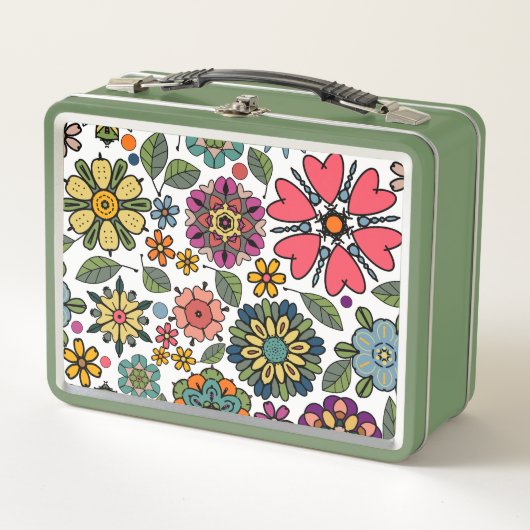 Modern Retro Floral Drawing Seamless Pattern Art Metall Brotdose (Vorderseite)