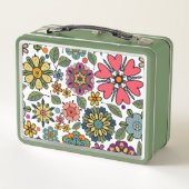 Modern Retro Floral Drawing Seamless Pattern Art Metall Brotdose (Rückseite)