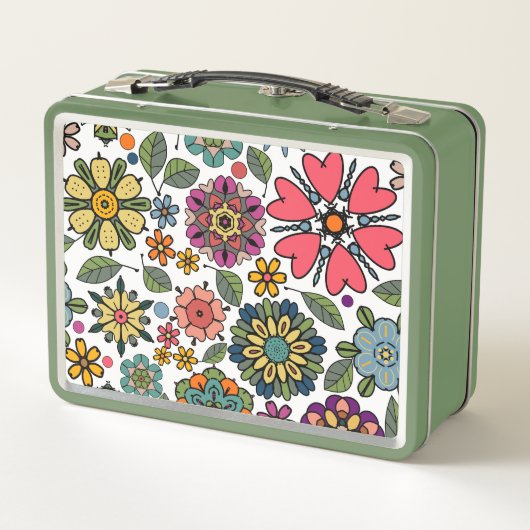 Modern Retro Floral Drawing Seamless Pattern Art Metall Brotdose (Rückseite)