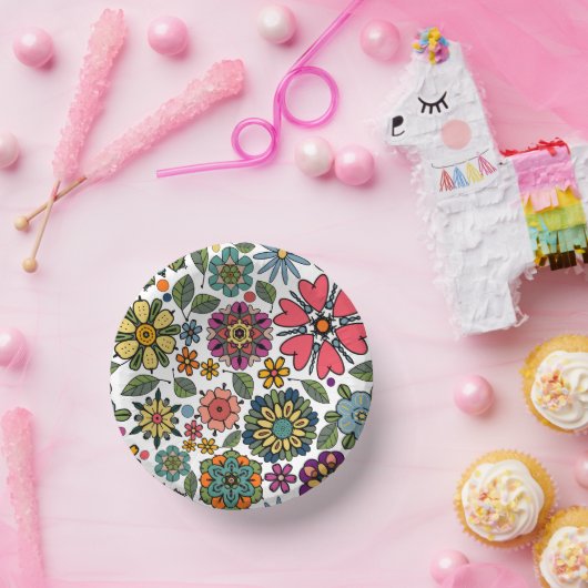 Modern Retro Floral Drawing Seamless Pattern Art  Pappteller (Party)