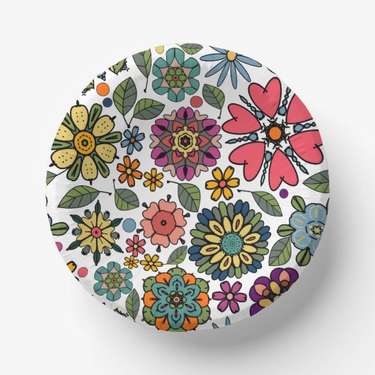 Modern Retro Floral Drawing Seamless Pattern Art  Pappteller (Vorderseite)