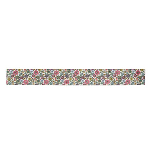 Modern Retro Floral Drawing Seamless Pattern Art Satinband (Vorderseite)