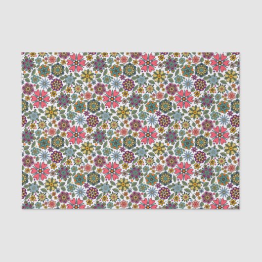 Modern Retro Floral Drawing Seamless Pattern Art Seidenpapier (Vorderseite)