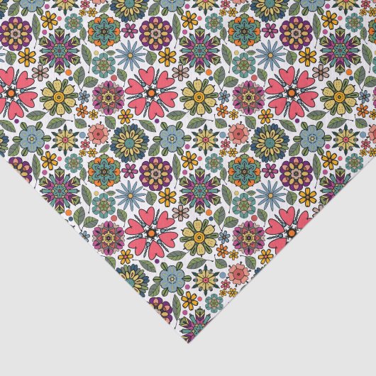 Modern Retro Floral Drawing Seamless Pattern Art Seidenpapier (Ausschnitt)