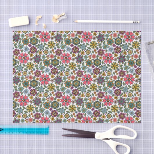 Modern Retro Floral Drawing Seamless Pattern Art Seidenpapier (Handwerk)