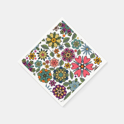 Modern Retro Floral Drawing Seamless Pattern Art  Serviette (Ecke)