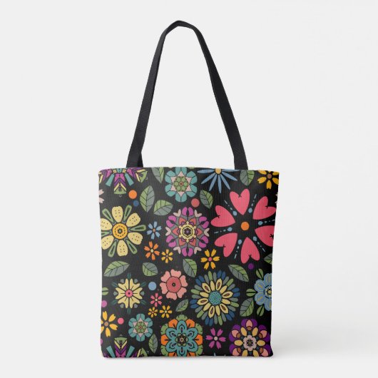 Modern Retro Floral Drawing Seamless Pattern Art Tasche (Rückseite)
