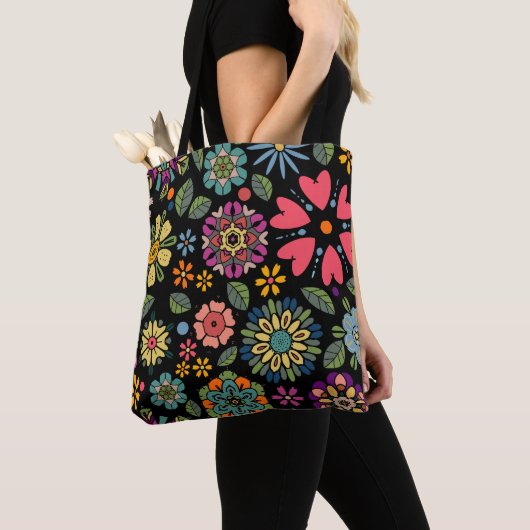 Modern Retro Floral Drawing Seamless Pattern Art Tasche (Von Nahem)