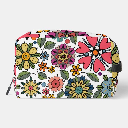 Modern Retro Floral Drawing Seamless Pattern Art Waschbeutel (Rückseite)